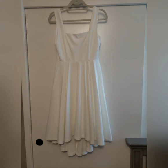 LuLu's Ivory white ponte knit Stretch Fit & Flare high low dress. M - Picture 1 of 9